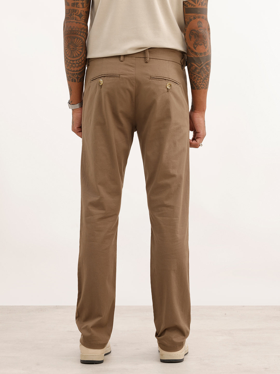 Solid Slim Fit Pleated Trouser | Olive
