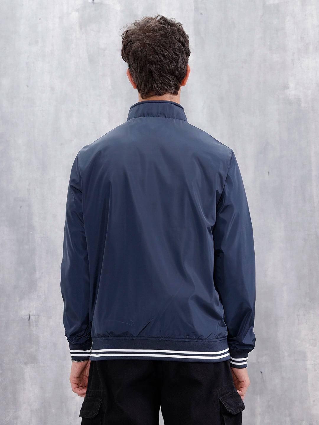 Men's Casual Zip-Up Jacket With Contrast Trim  | Navy Blue