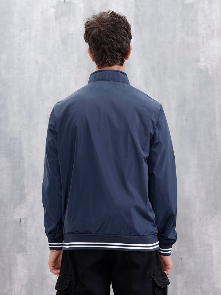 Men's Casual Zip-Up Jacket With Contrast Trim  | Navy Blue