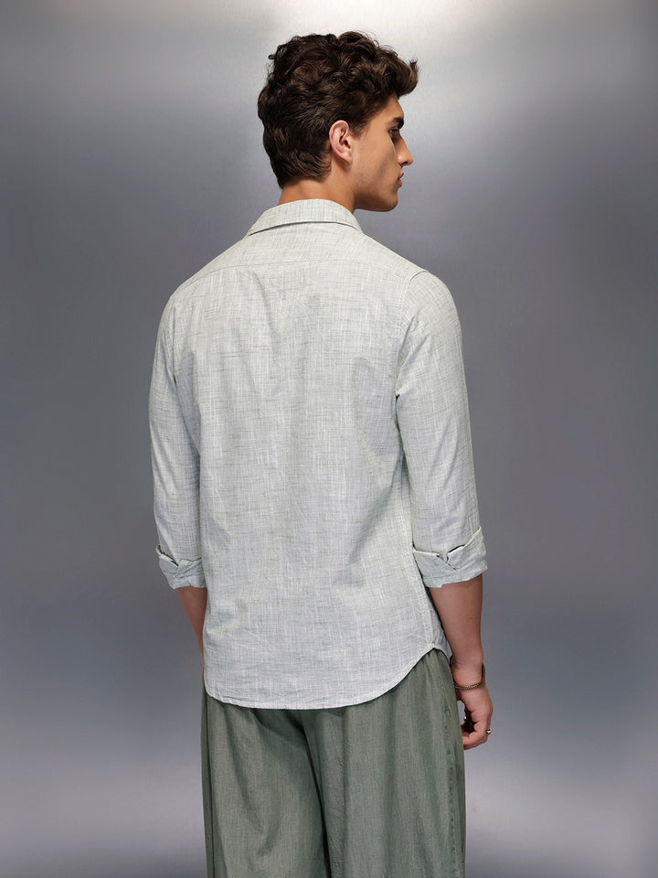 Solid Linin Blend Shirt   |  Green
