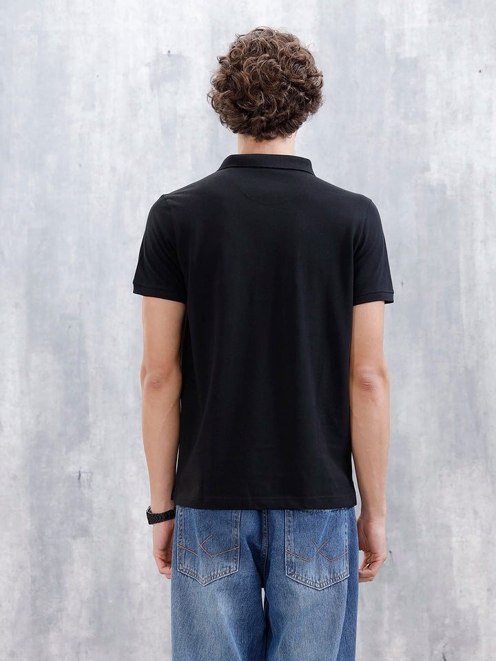 Minimalist Solid Polo Tee For Men | Black