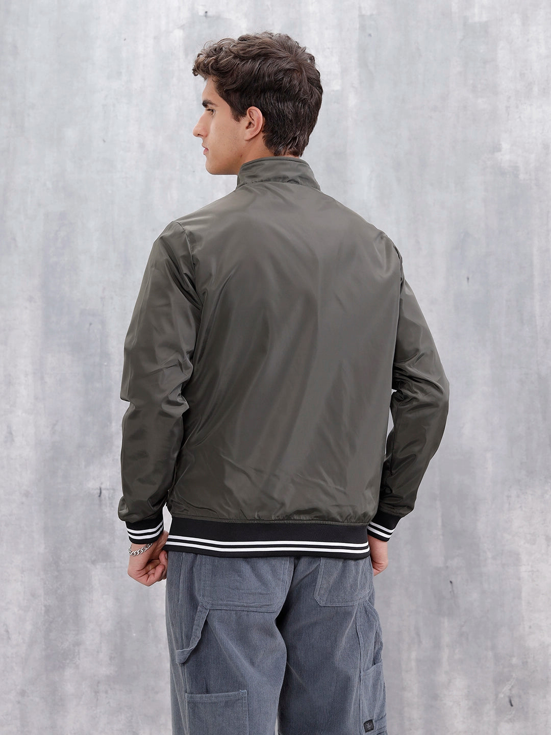 Men's Casual Zip-Up Jacket With Contrast Trim | Green