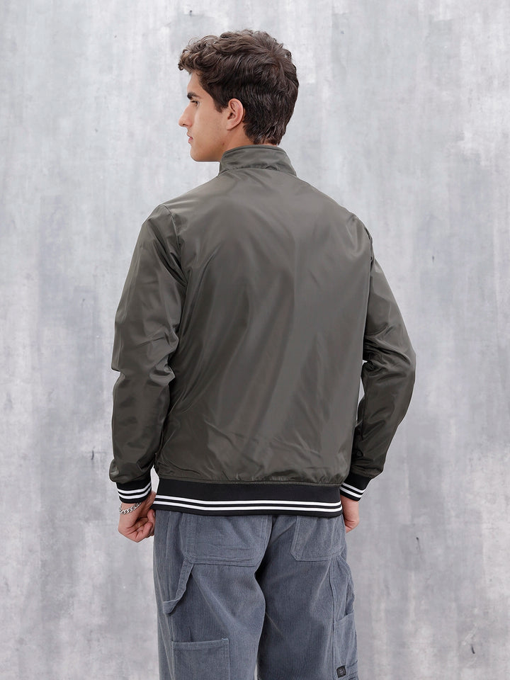 Men's Casual Zip-Up Jacket With Contrast Trim | Green