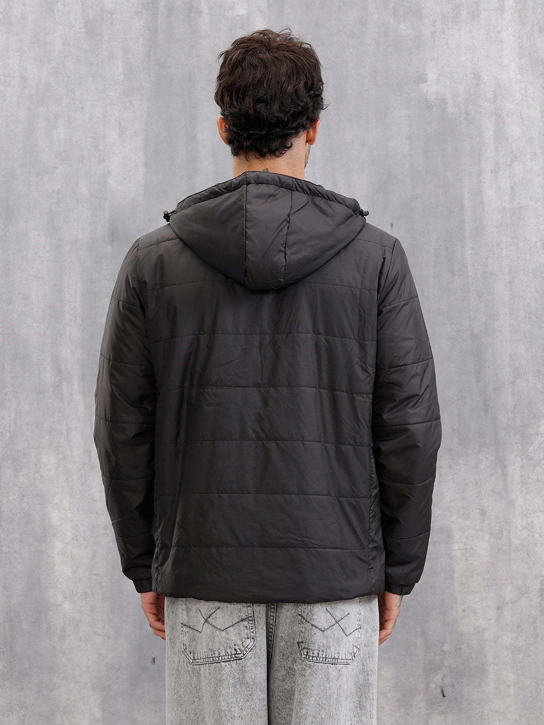 Quilted Jacket With Front Knitted Tape Detail | Black