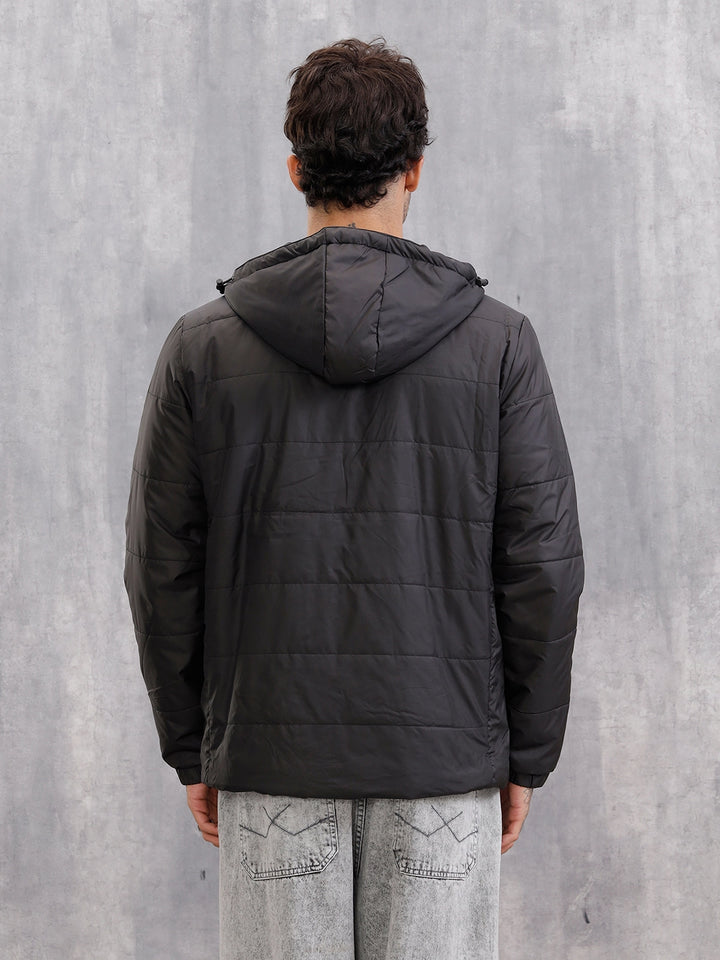 Quilted Jacket With Front Knitted Tape Detail | Black