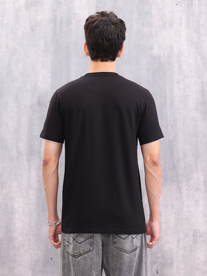 Knitted Structured Men Casual Slim Fit T-shirt | Black