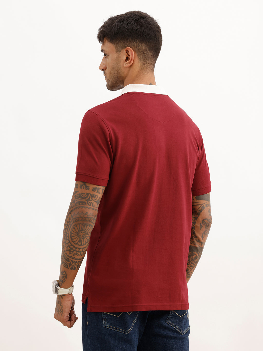 Solid Contrast Collar Polo T-Shirt | Maroon | WWTS273F