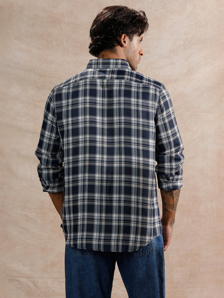 Dobby Textured Regular Fit Shirt  | Navy Blue