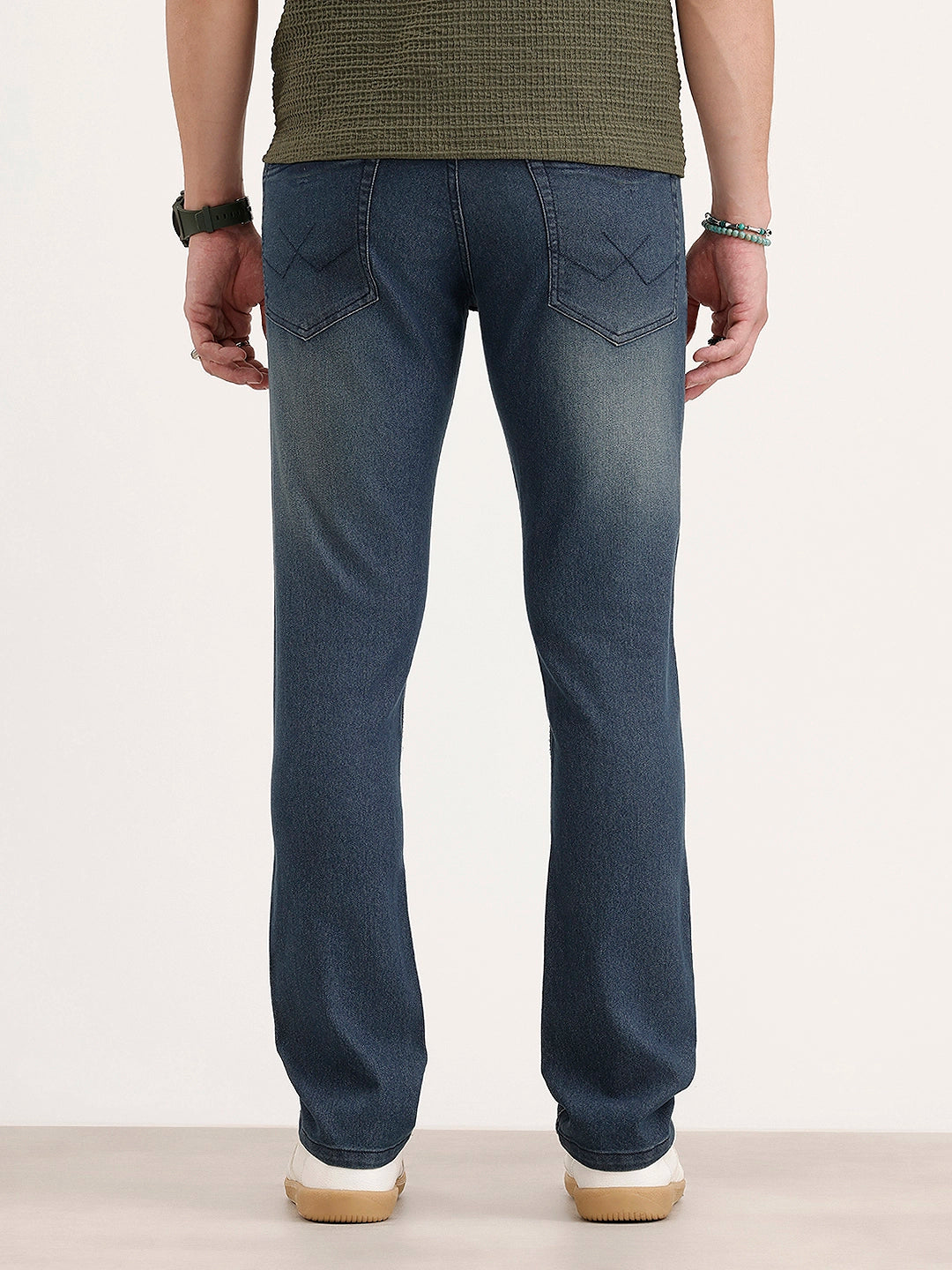 Straight Fit Faded Denim Jeans | Blue