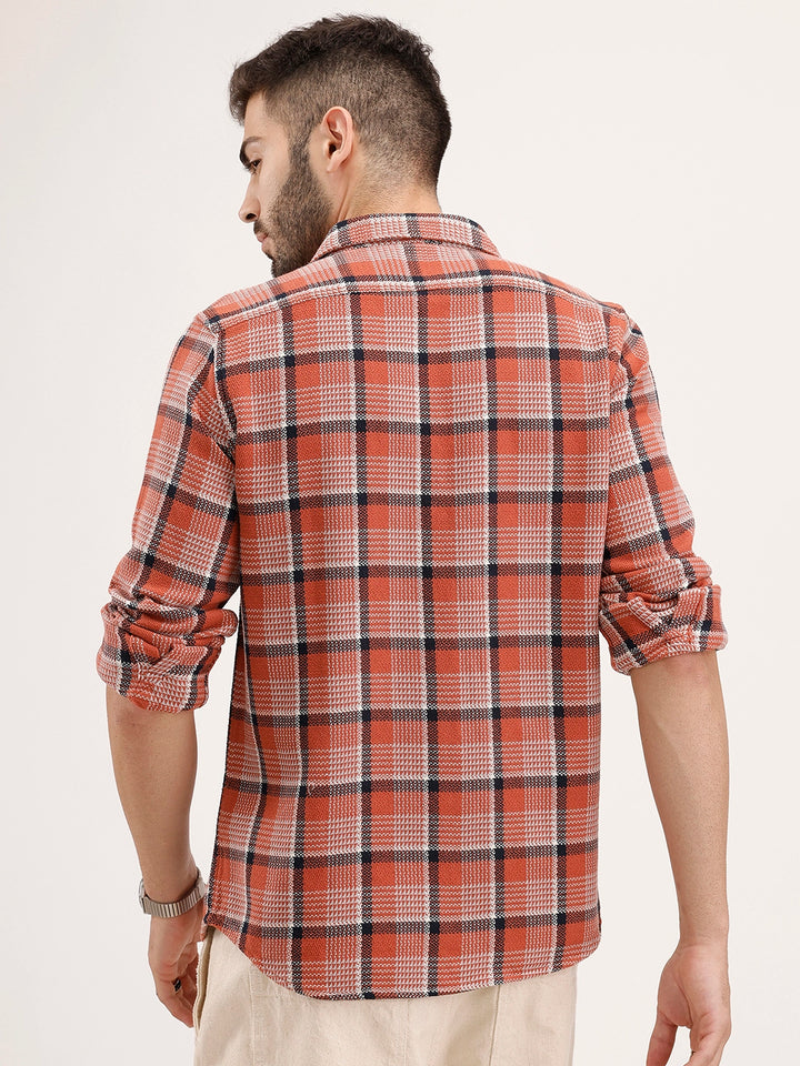 Regular Fit Checkered Shirt | Orange