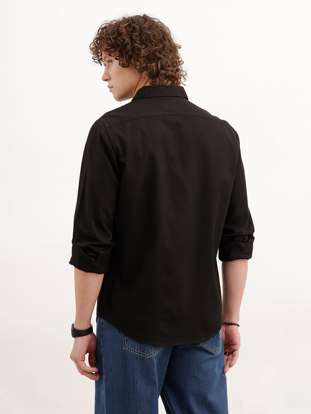 Solid Slim Fit Textured Shirt | Black