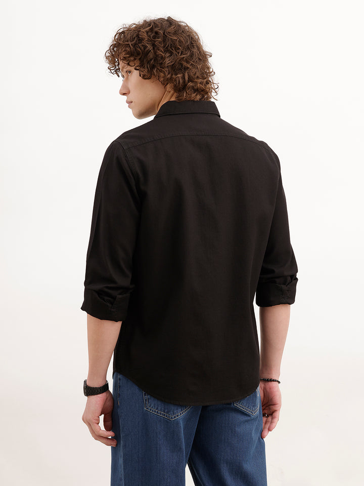Solid Slim Fit Textured Shirt | Black