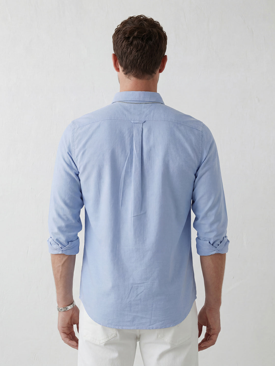 Classic Solid slim fit shirt with refined collar | Blue