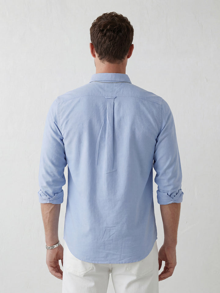 Classic Solid slim fit shirt with refined collar | Blue
