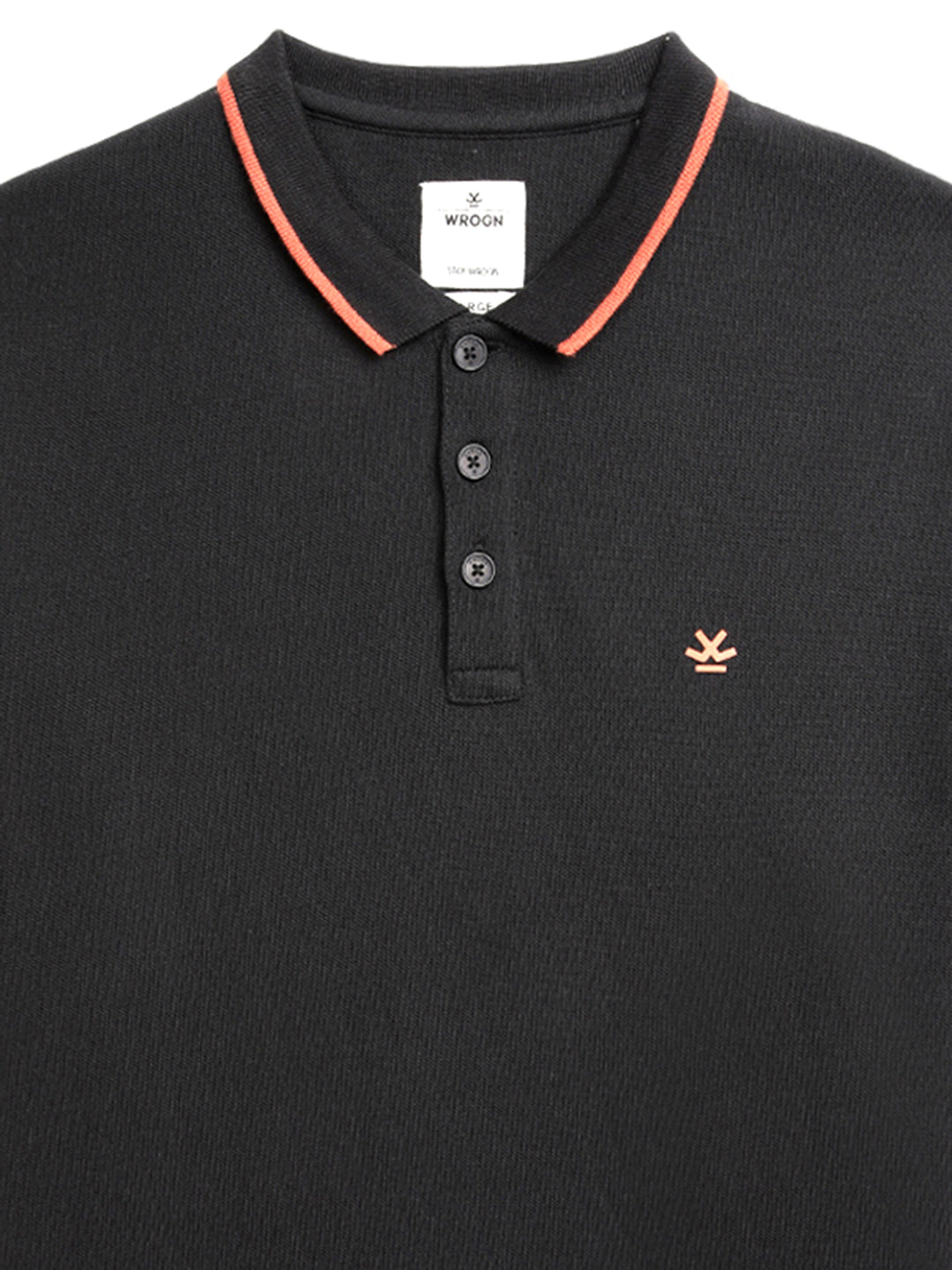 Solid Black  And Orange Tipping Polo T-Shirt