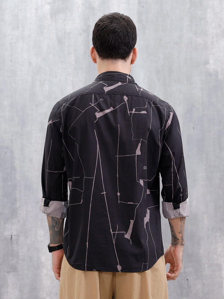 Wrogn Regular Fit Printed Casual Shirt | Black
