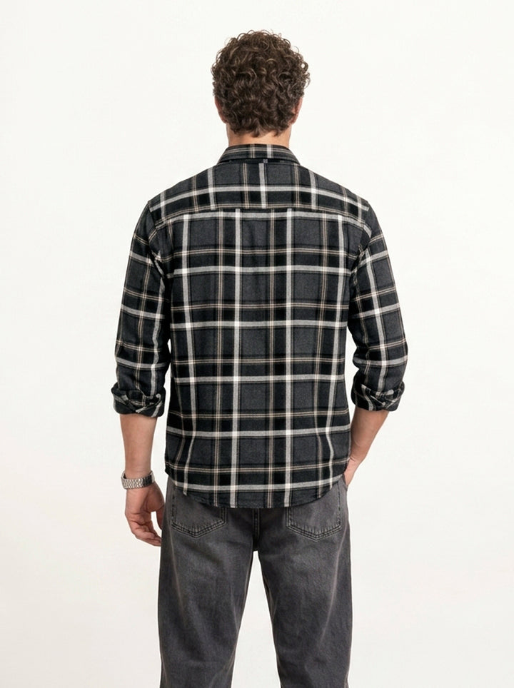 Comfort Fit Checkered Full Sleeve Shirt | Dark Grey