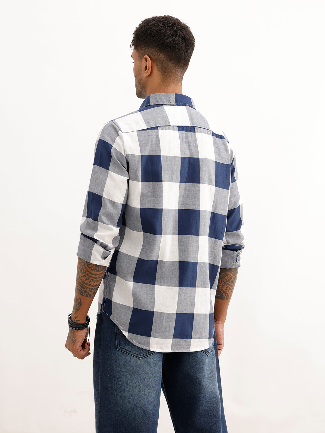 Regular Fit Full Sleeve Checkered Shirt | Dark Blue