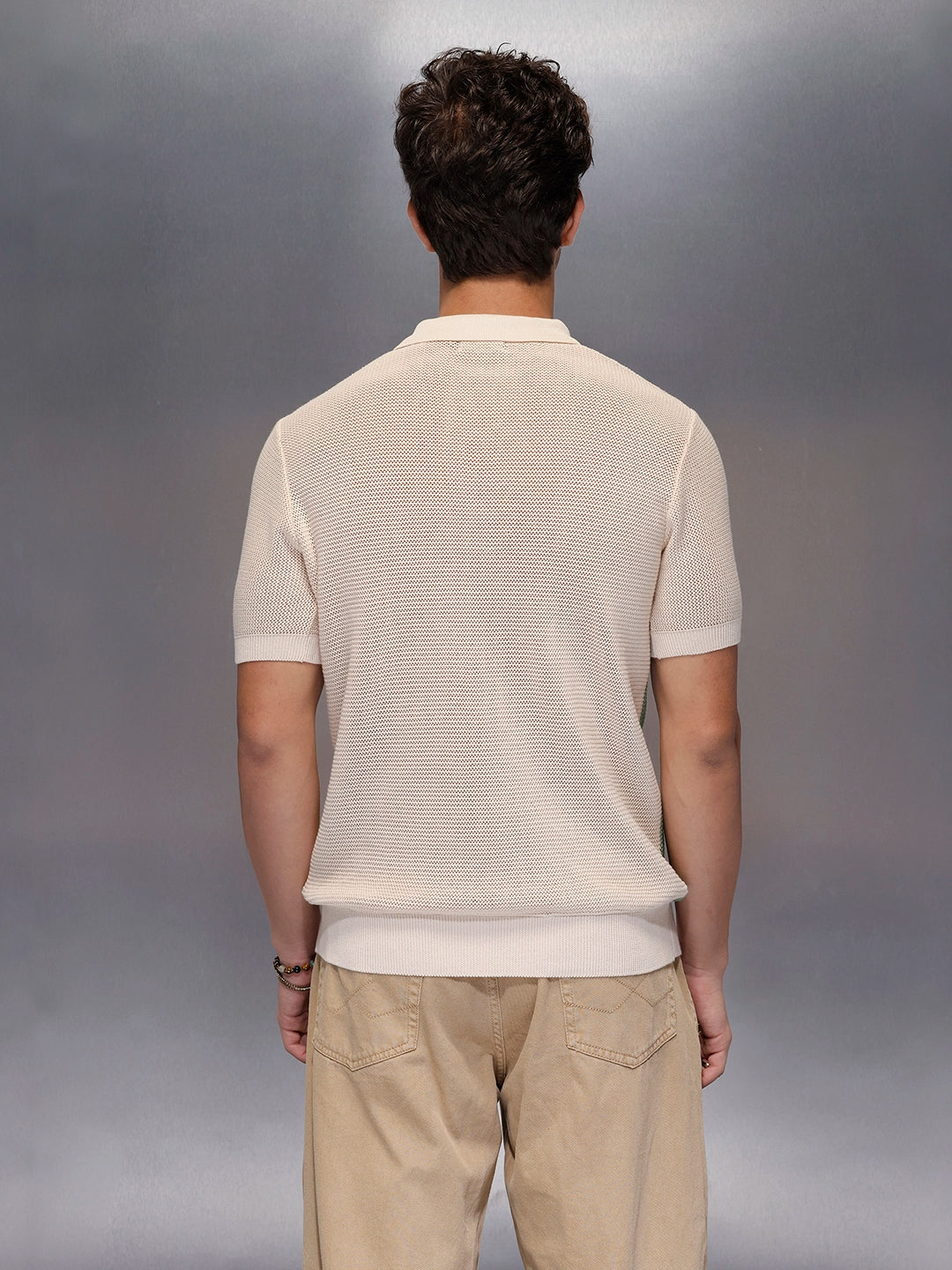 Retro Pastel Vertical Stripe Polo | Beige