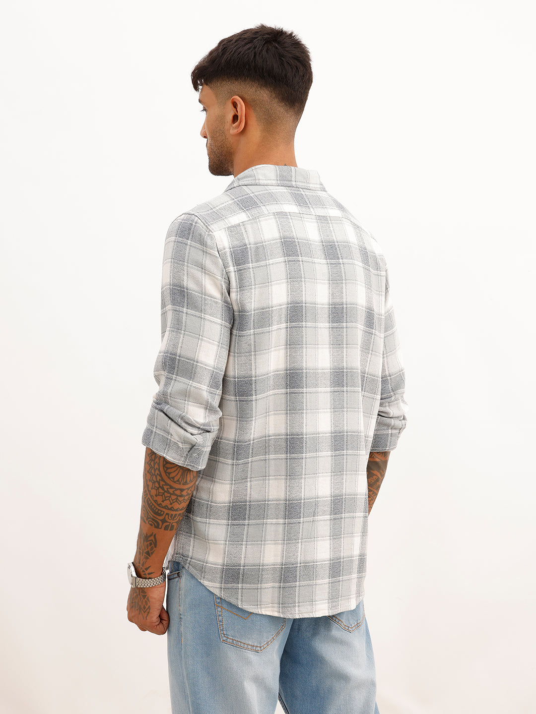 Slim Fit Checkered Full Sleeve Shirt | Blue