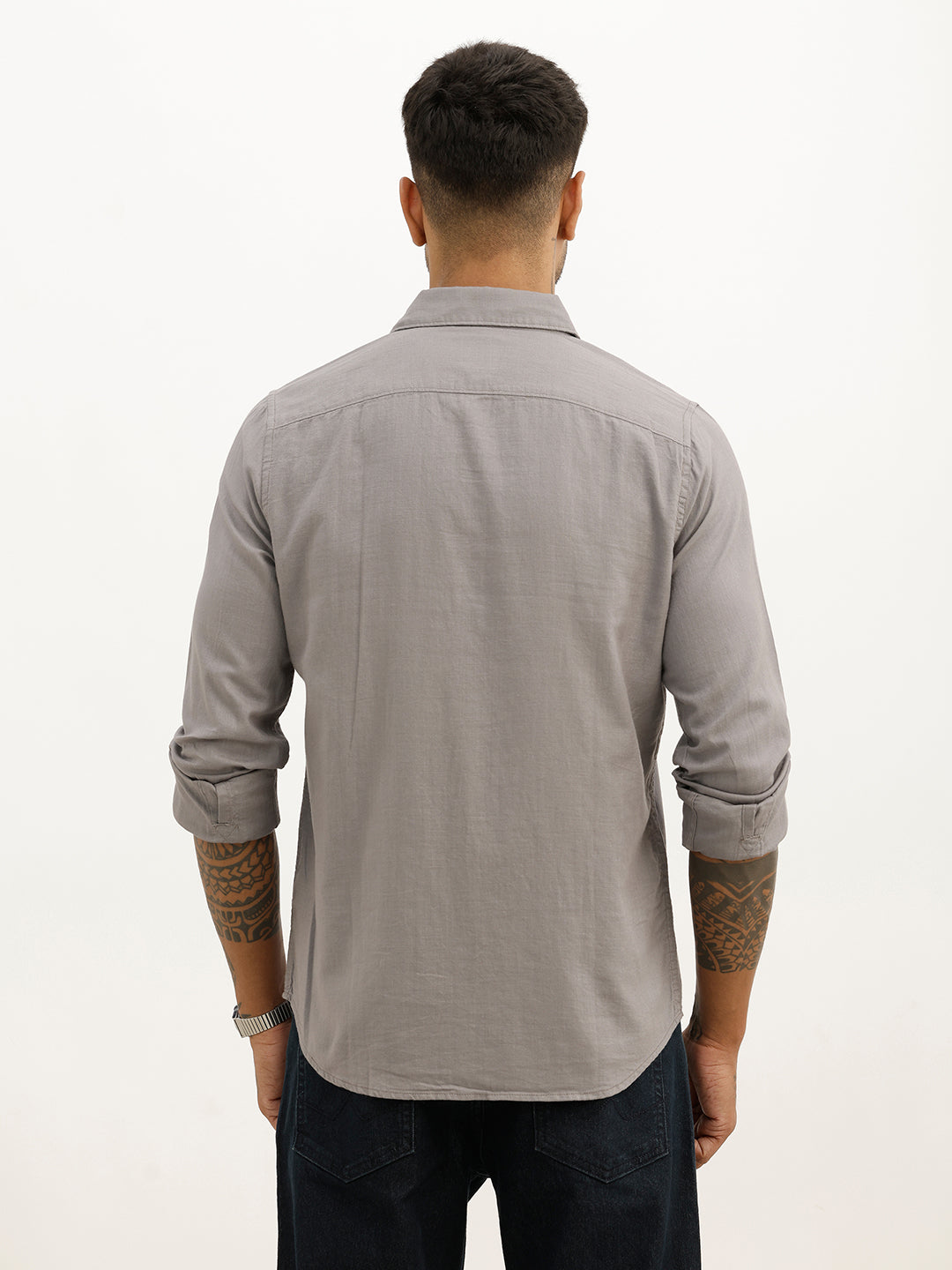 Solid Regular Fit Full Sleeve Shirt | Grey