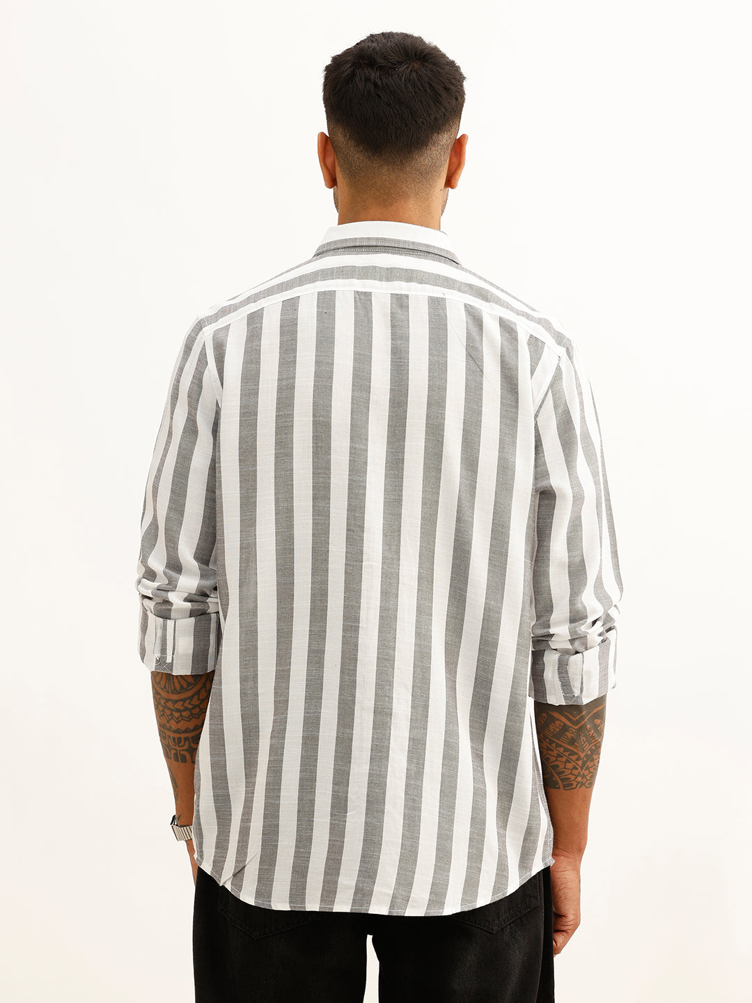 Slim Fit Full Sleeve Striped Shirt | Black