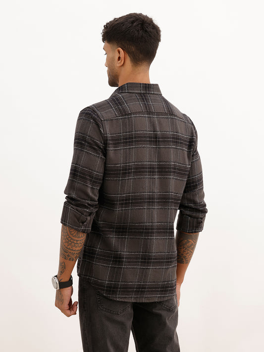 Slim Fit Full Sleeve Flannel Shirt | Dark Grey