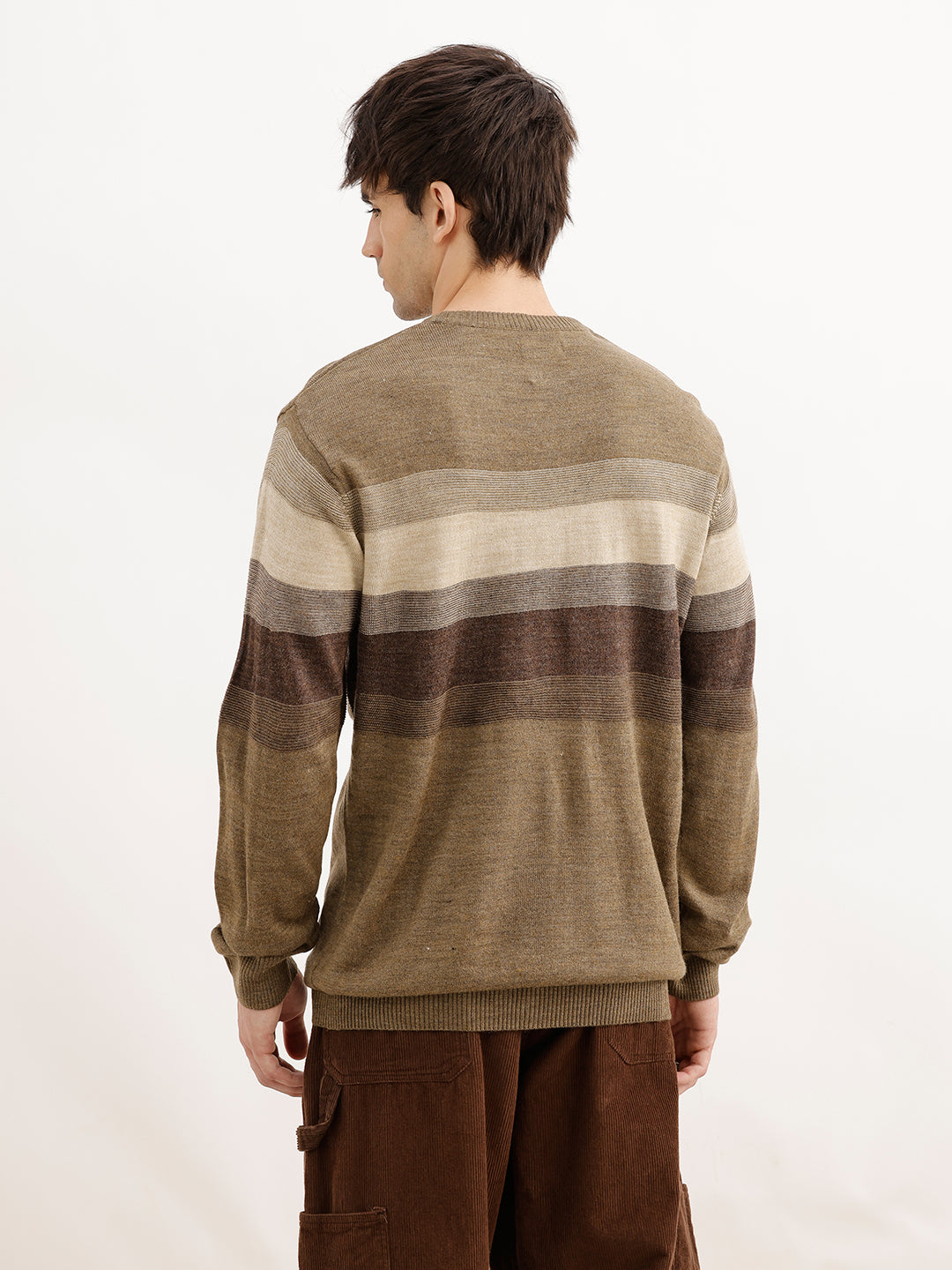 Classic Regular Fit Striped T-Shirt | Olive | WSW02FSRE1042W