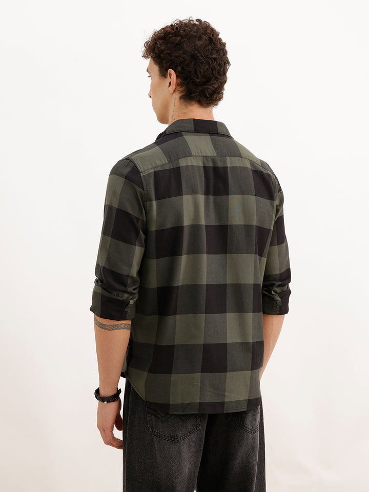 Regular Fit Full Sleeve Checkered Shirt | Green
