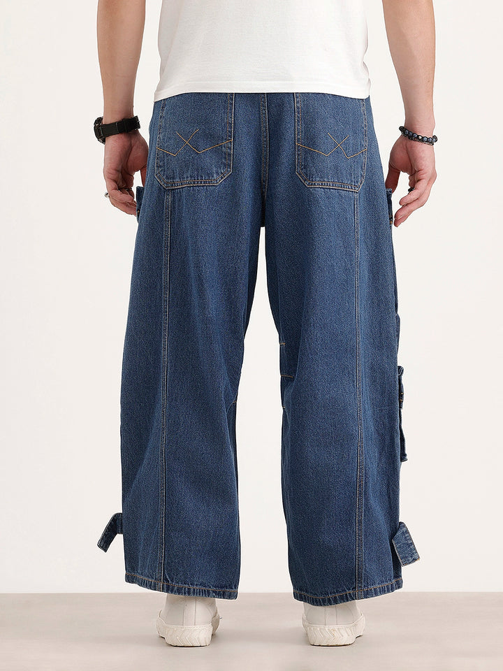 Baggy Fit Cargo Denim Jeans | Navy Blue