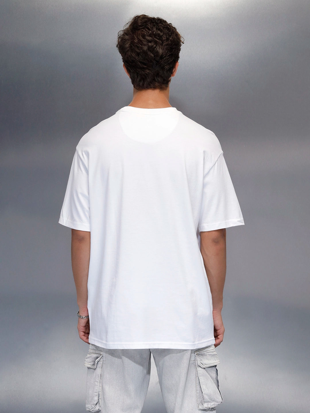 Men's casual graphic print oversize t-shirt  | White