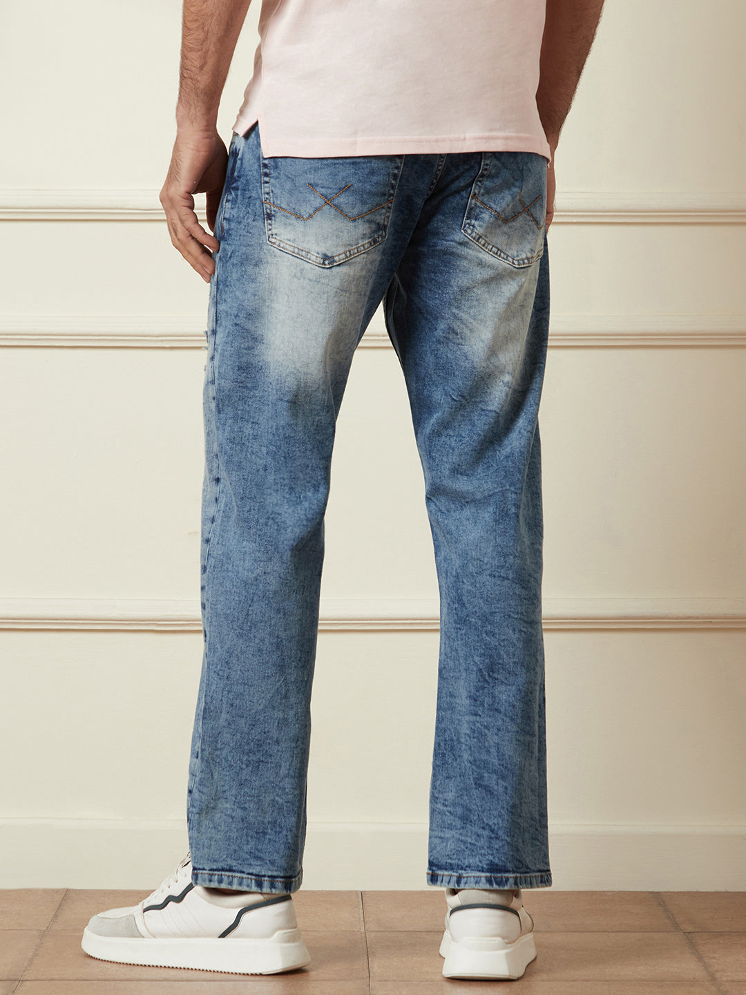 Distressed Blue Washed Slim Tapered Jeans