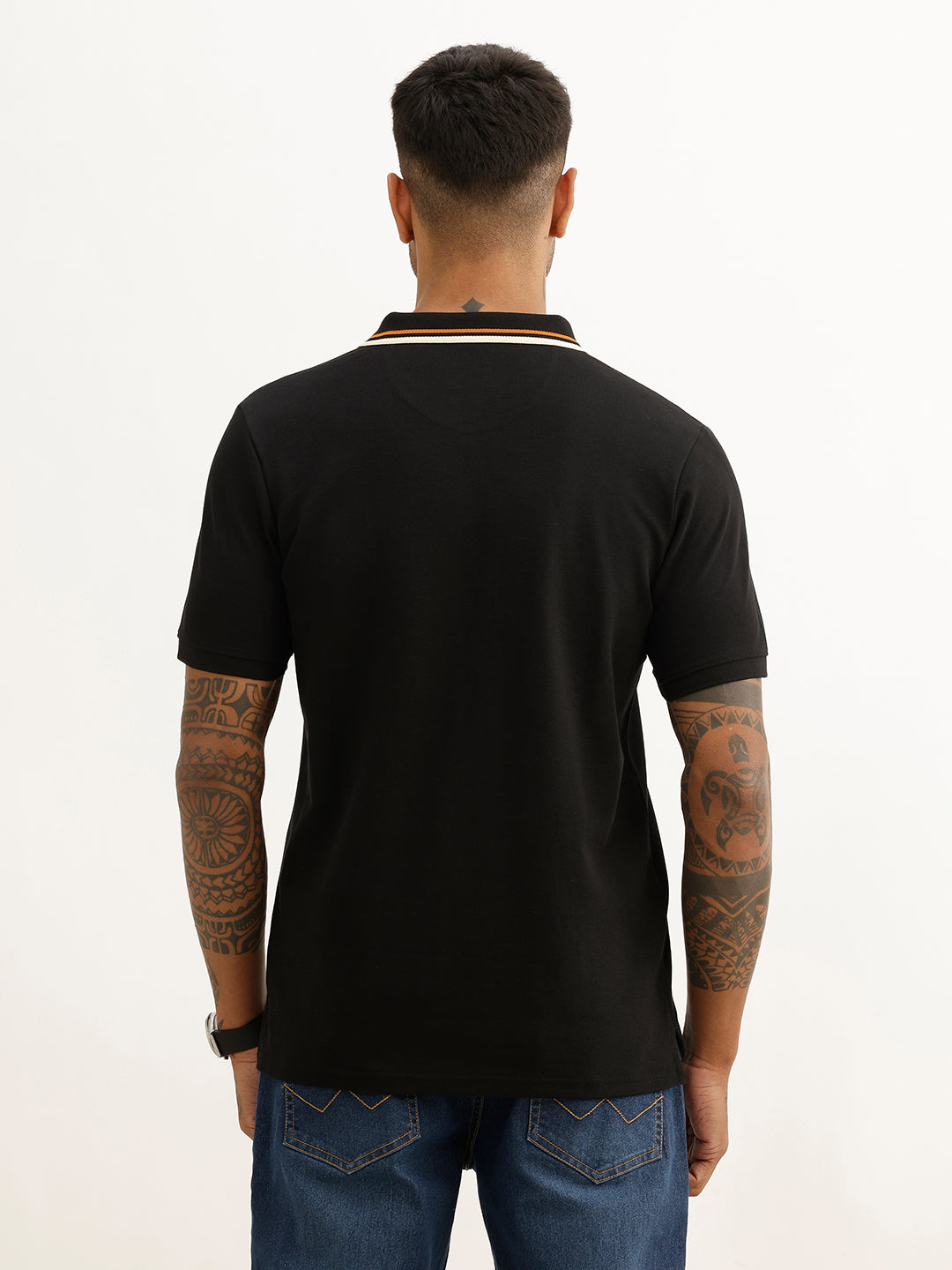 Classic Contrast Collar Polo T-Shirt | Black