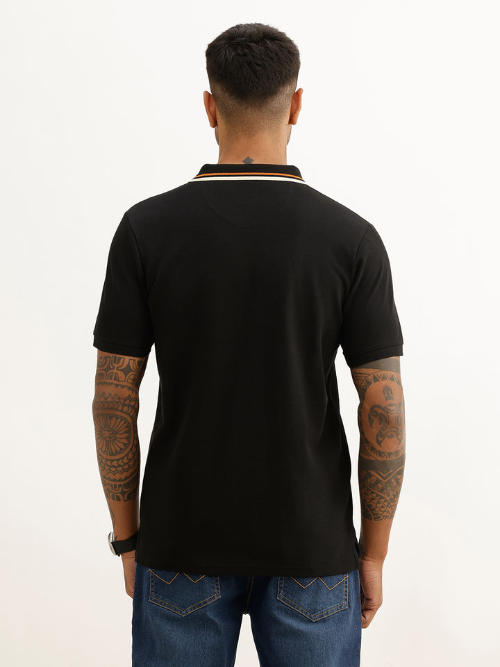 Classic Contrast Collar Polo T-Shirt | Black