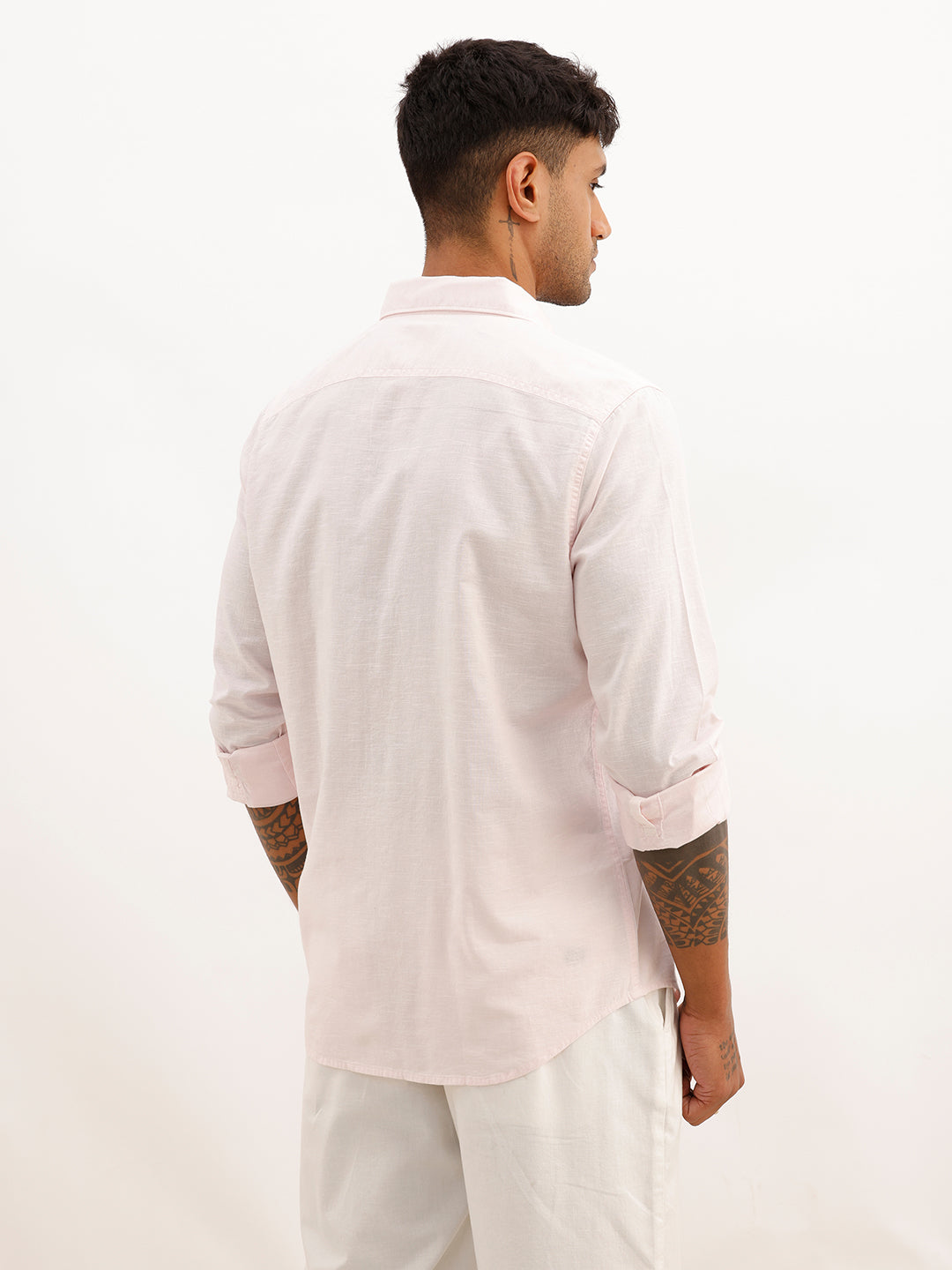 Solid Slim Fit Full Sleeve Shirt | Pink
