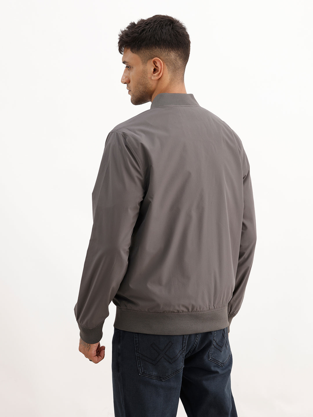 Solid Regular Fit Zipper Jacket | Grey