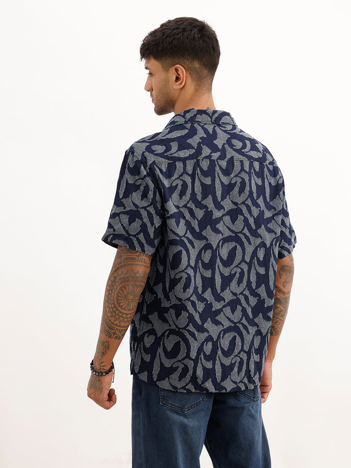 Classic Comfort Fit Jacquard Shirt | Navy Blue