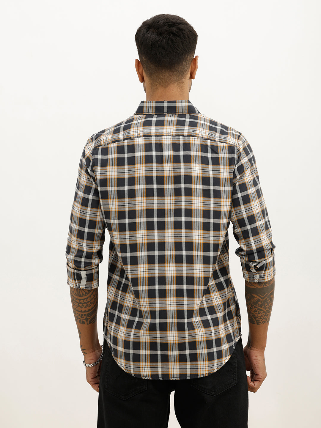 Slim Fit Checkered Full Sleeve Shirt | Black