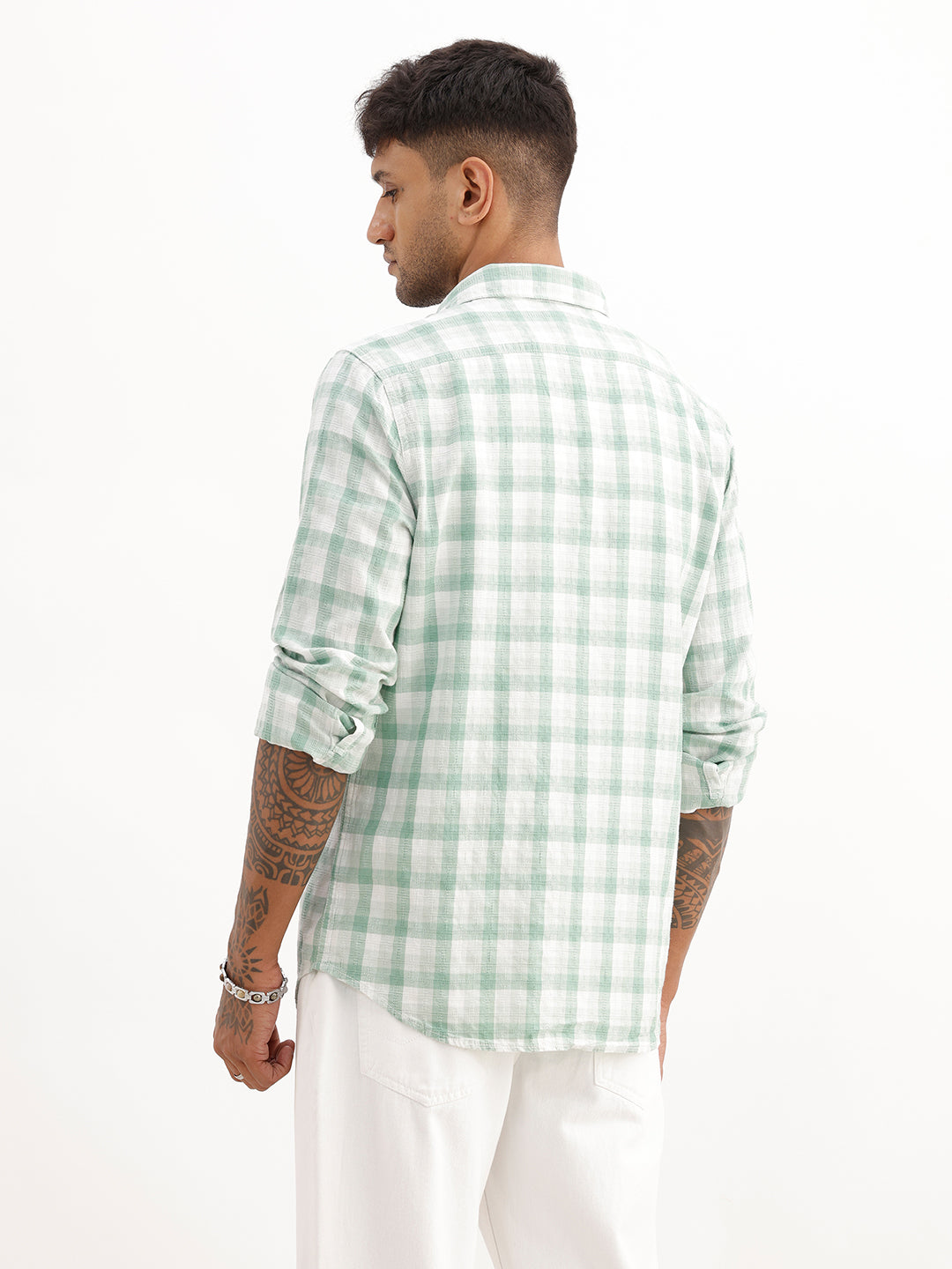 Textured Slim Fit Full Sleeve Shirt | Green