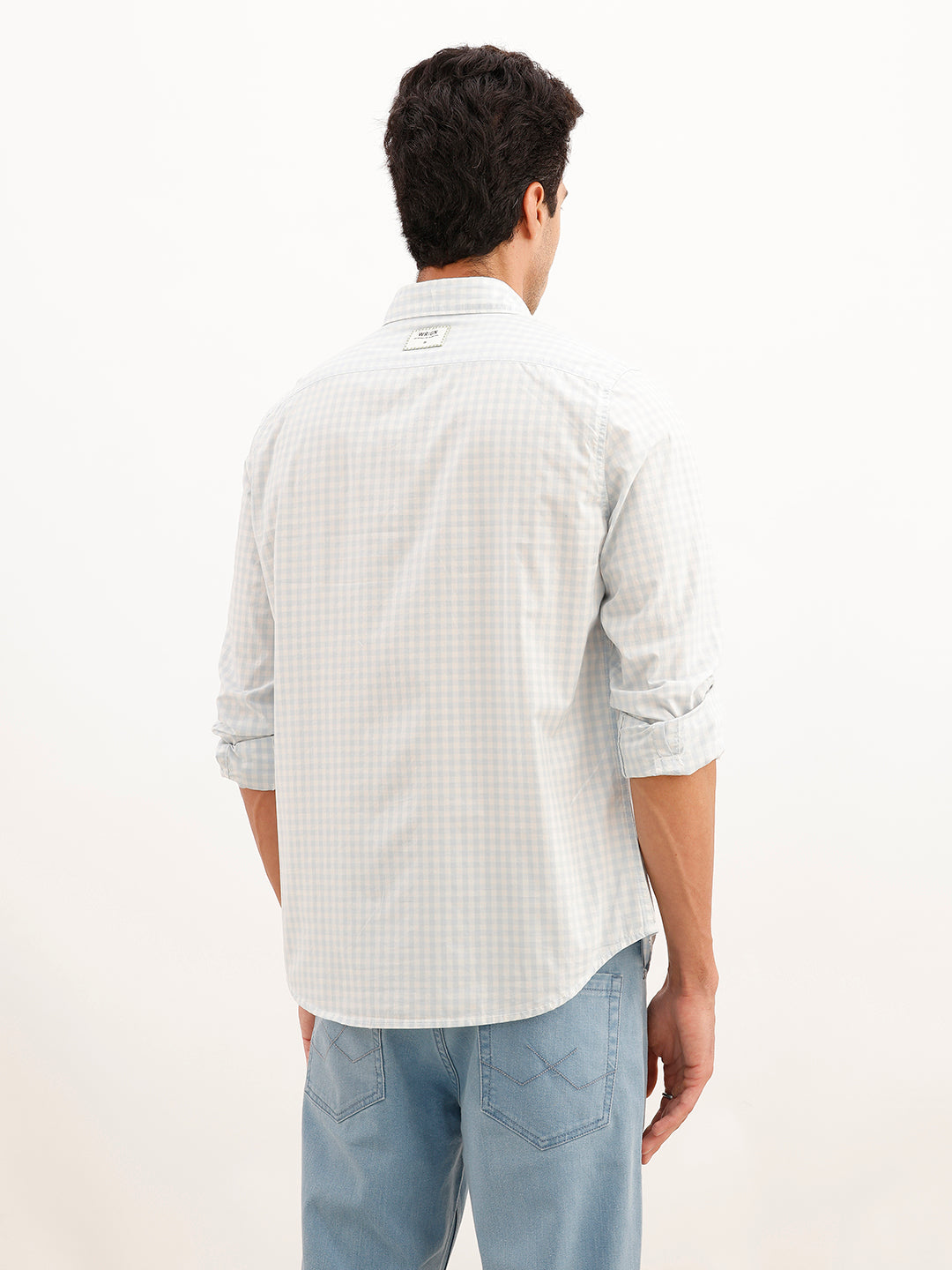 Regular Fit Full Sleeve Checkered Shirt | Light Blue