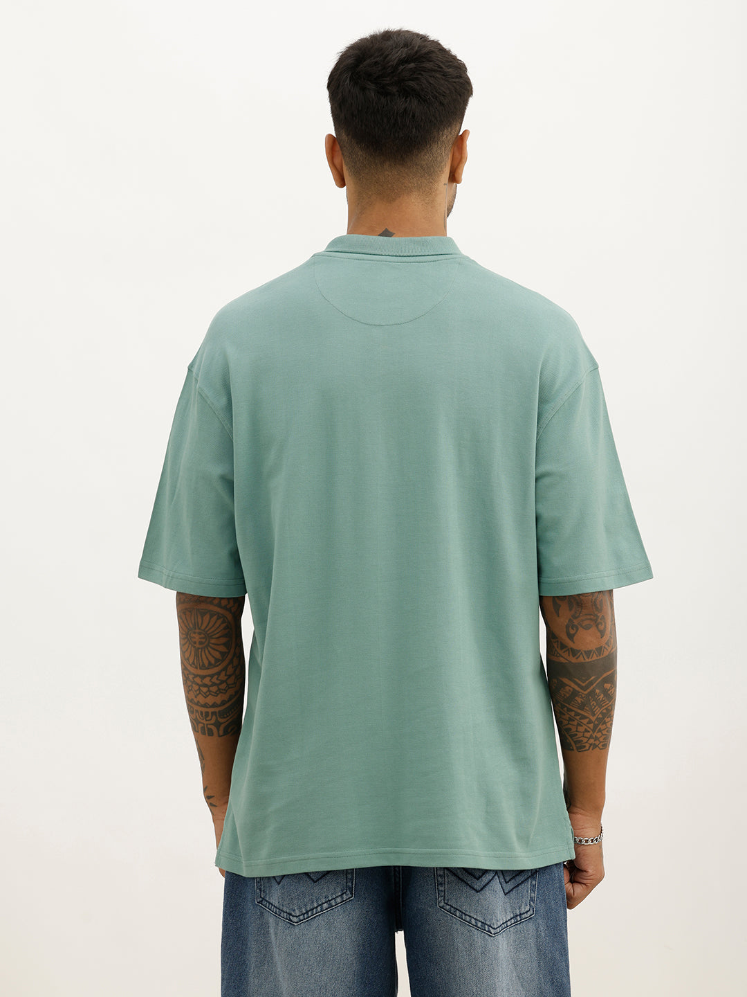 Solid Oversized Polo T-Shirt | Green