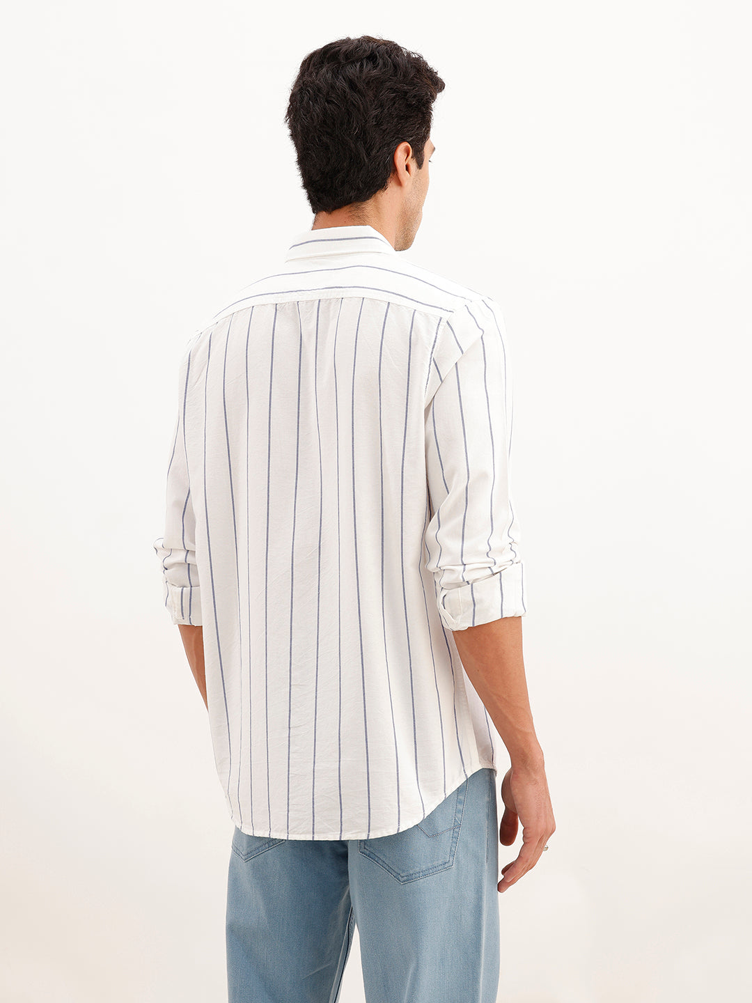 Regular Fit Full Sleeve Striped Shirt | White