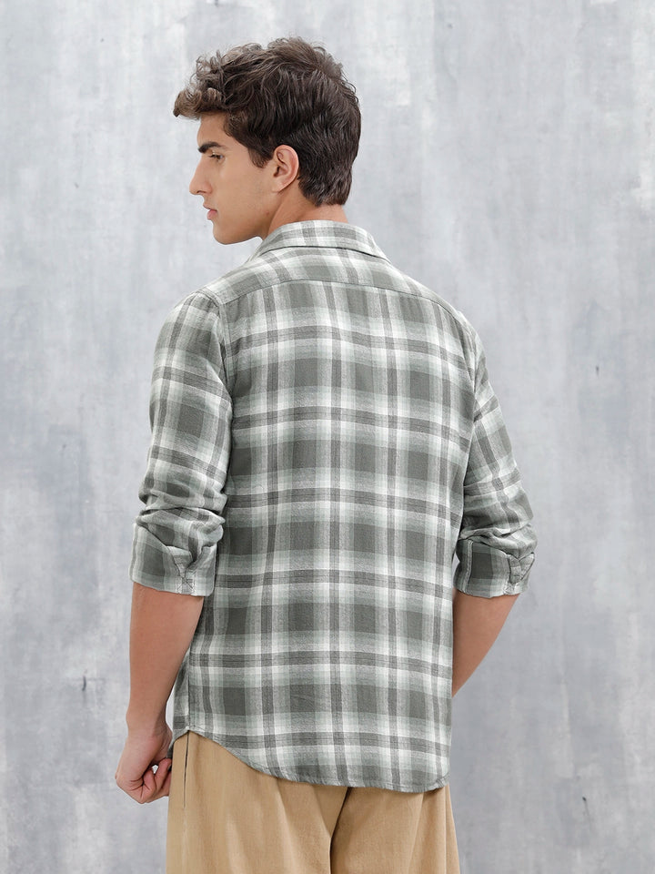 Checkered Pattern Casual Shirt For Men | Green