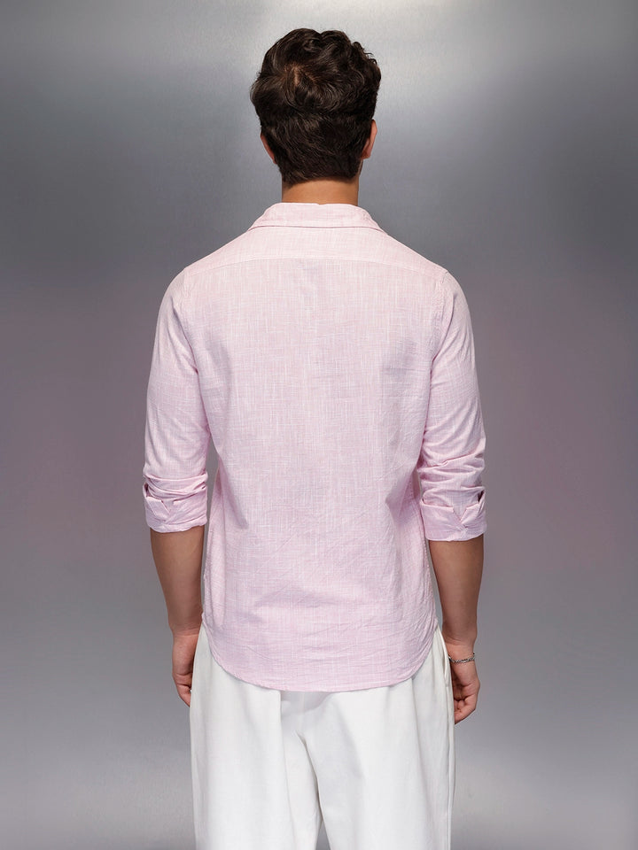Solid Linin Blend Shirt   |  Pink