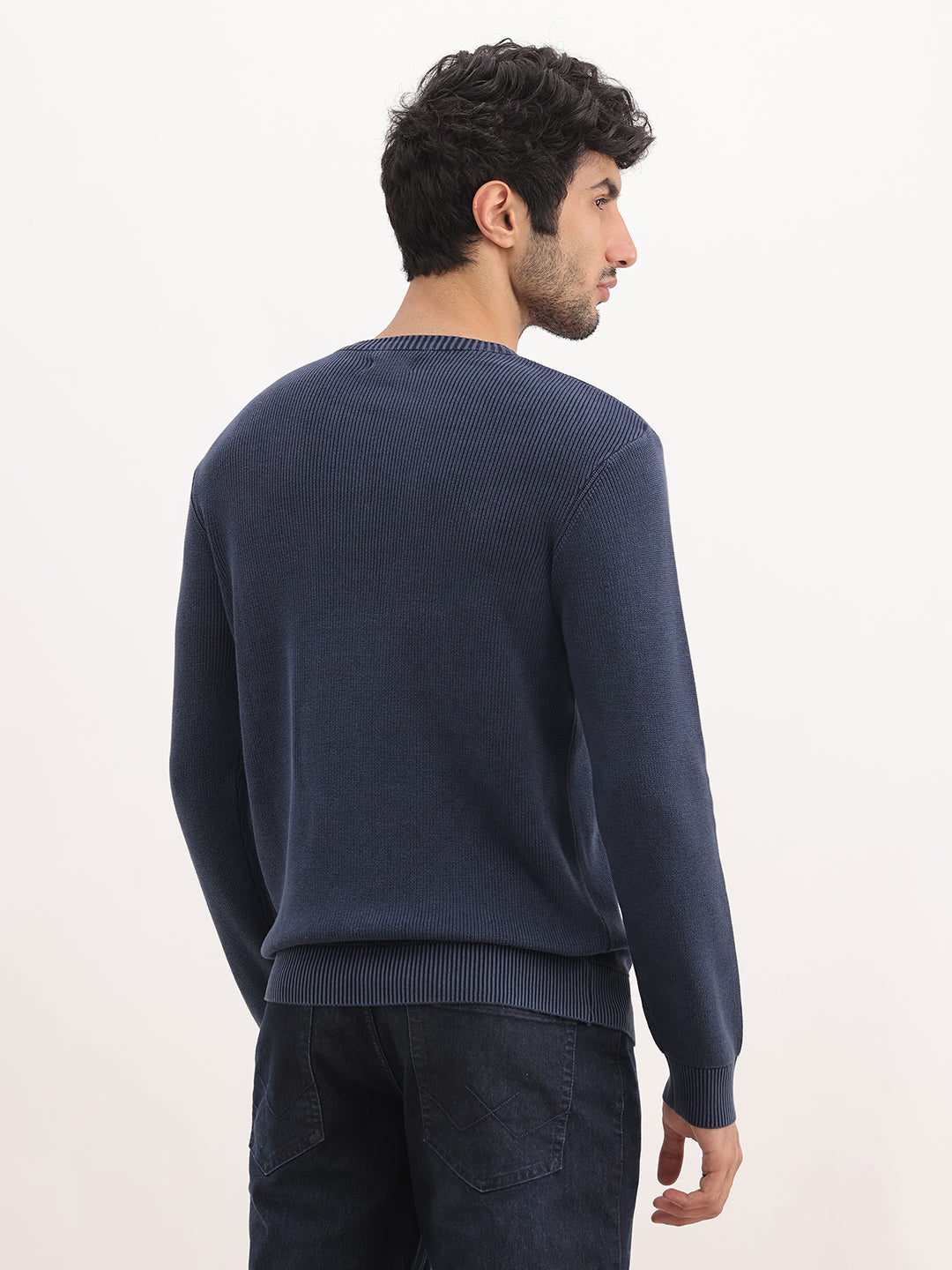Solid Regular Fit Sweater | Navy Blue