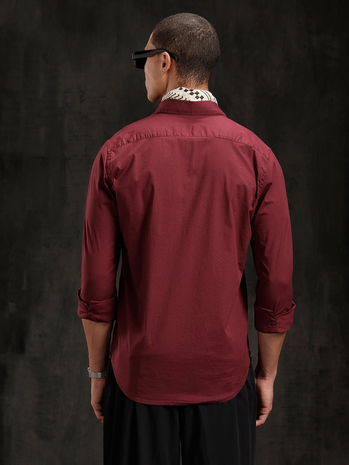 Seersucker Texture Slim Fit Shirt | Maroon