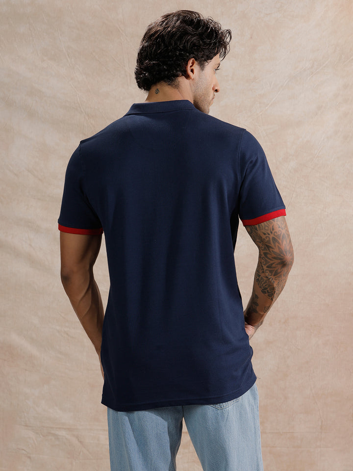 Solid Slim Fit Polo T-Shirt  | Navy Blue