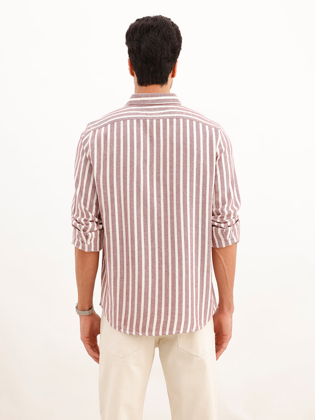 Classic Slim Fit Twill Striped Shirt | Wine