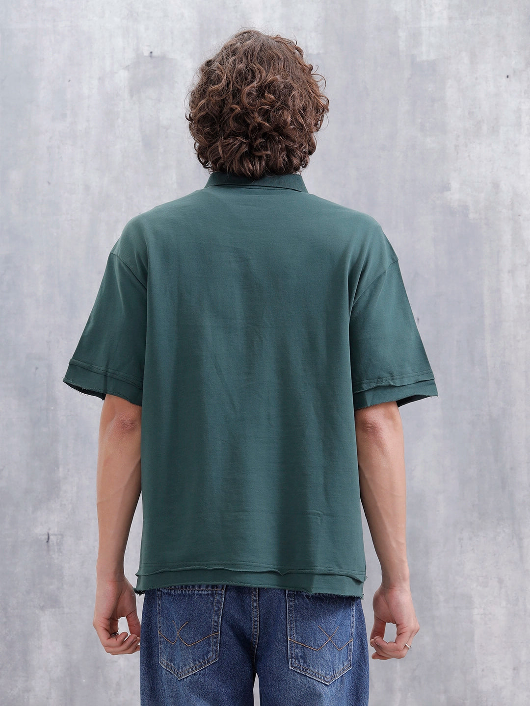 Men Oversized Fit Casual Johnny Collar T-shirt | Dark Green