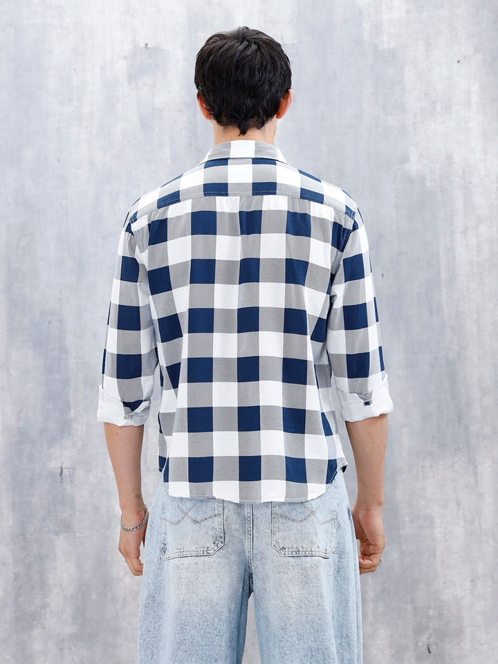 Casual Comfort Fit Checkered Pattern Shirt  | Navy Blue